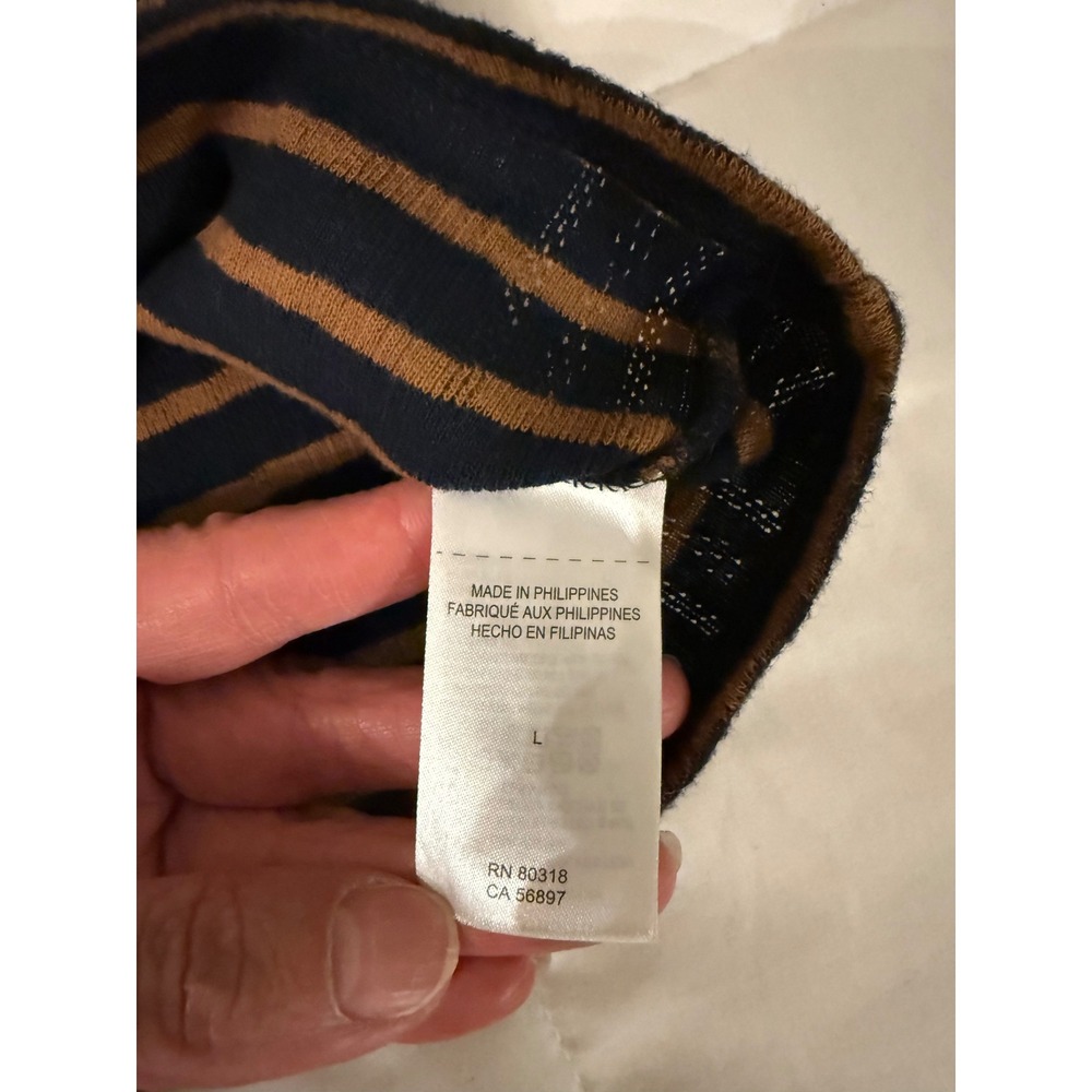 Lucky Brand Women Navy Brown Striped Puff Sleeve Ribbed Knit Top 7WD61577 Large - Picture 3 of 7